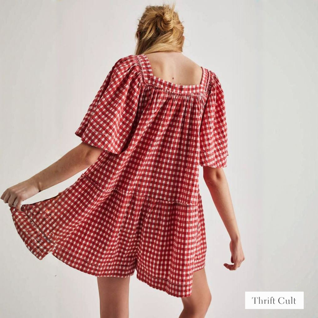 FREE PE⚪️PLE County Line Plaid Romper