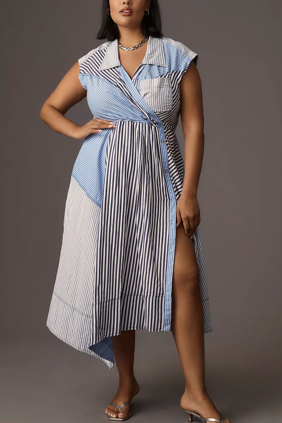 ANTHR⚪️POLOGIE Pilcro Asymmetrical Button-Front Wrap Shirt Dres