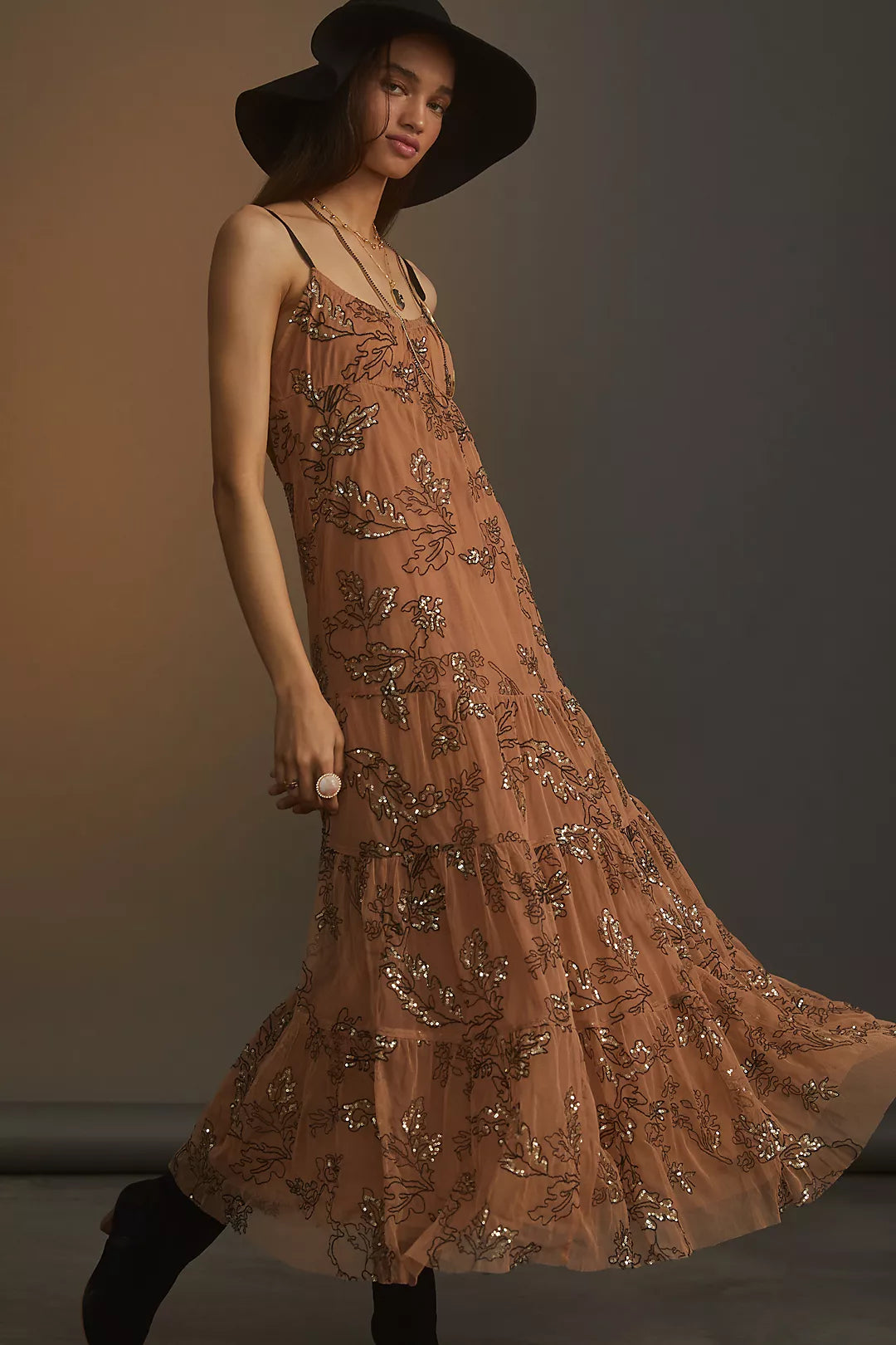 ANTHROPOLOGIE Maeve Sequined Tulle Midi Dress (Surplus)