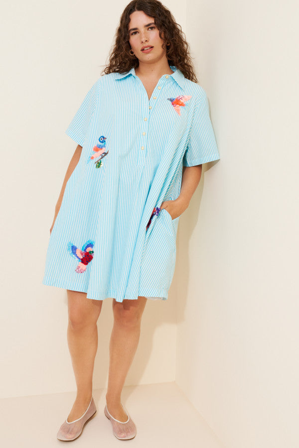 The Pollie Short-Sleeve Swing Tunic Mini Dress: Embroidered Edition (Surplus)