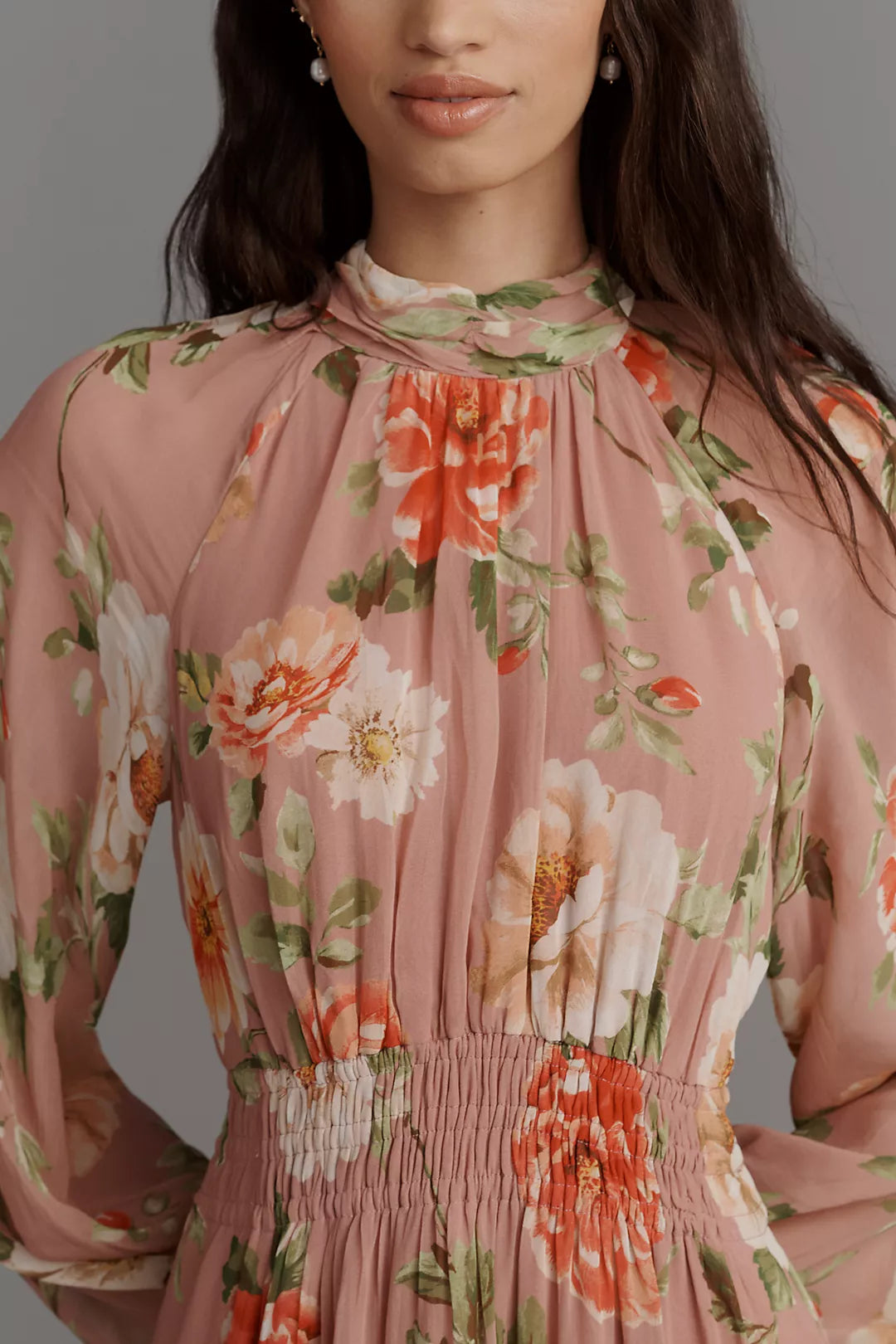 Anthropologie The Somerset Long-Sleeve Mock-Neck Chiffon Maxi Dress (Surplus)