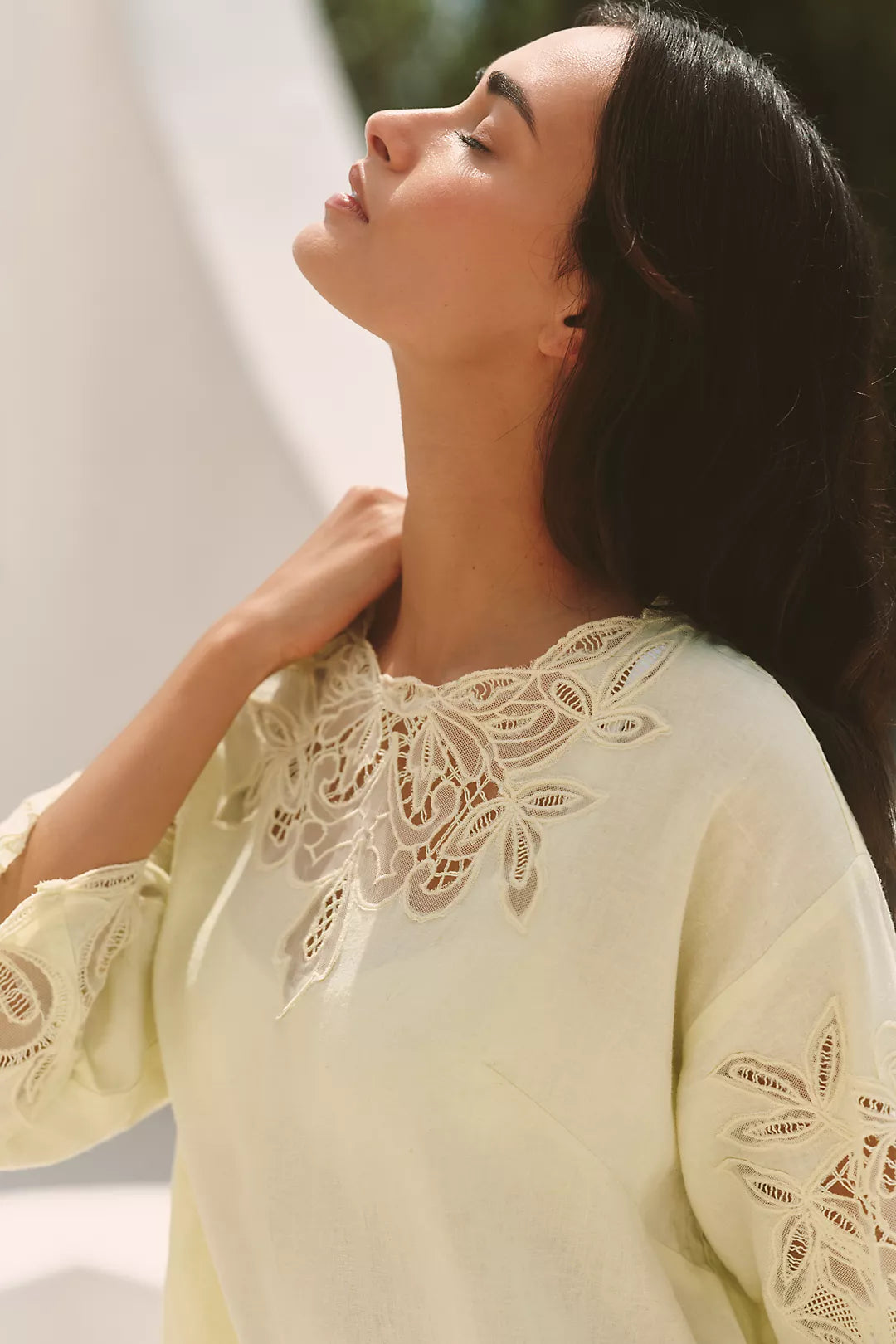 Anthropologie Celandine Linen Lace Mini T-Shirt Dress (Surplus)