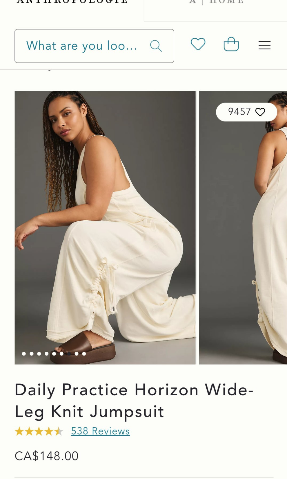 ANTHROPOLOGIE Daily Practice Horizon Wide-Leg Knit Jumpsuit