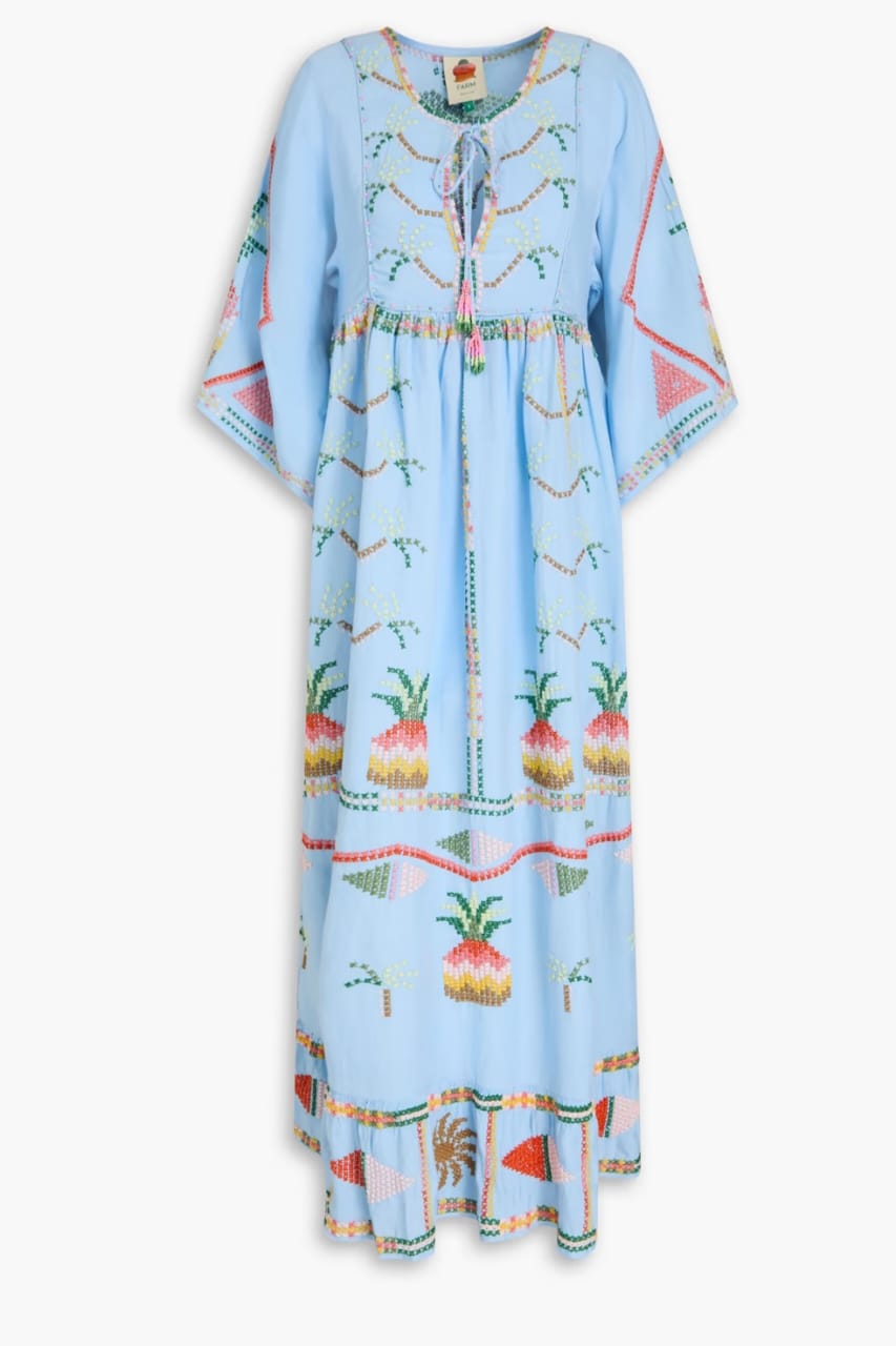 FARM RI⚪️ Embellished Linen-Blend Maxi Dress