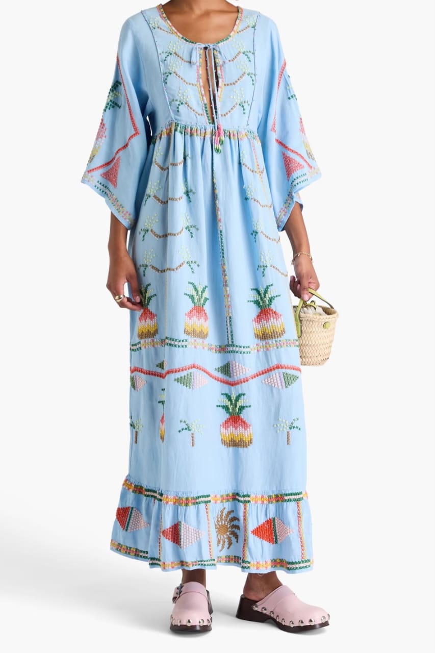 FARM RI⚪️ Embellished Linen-Blend Maxi Dress