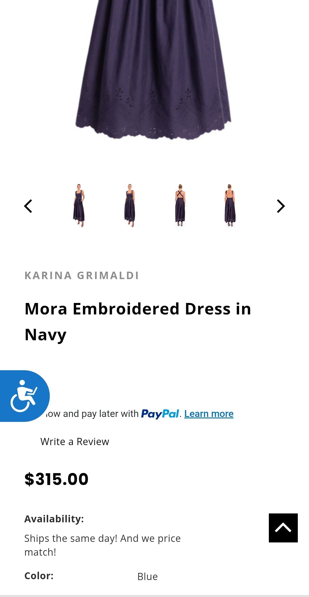 Karina Grimaldi Mora Embroidered Dress in Navy