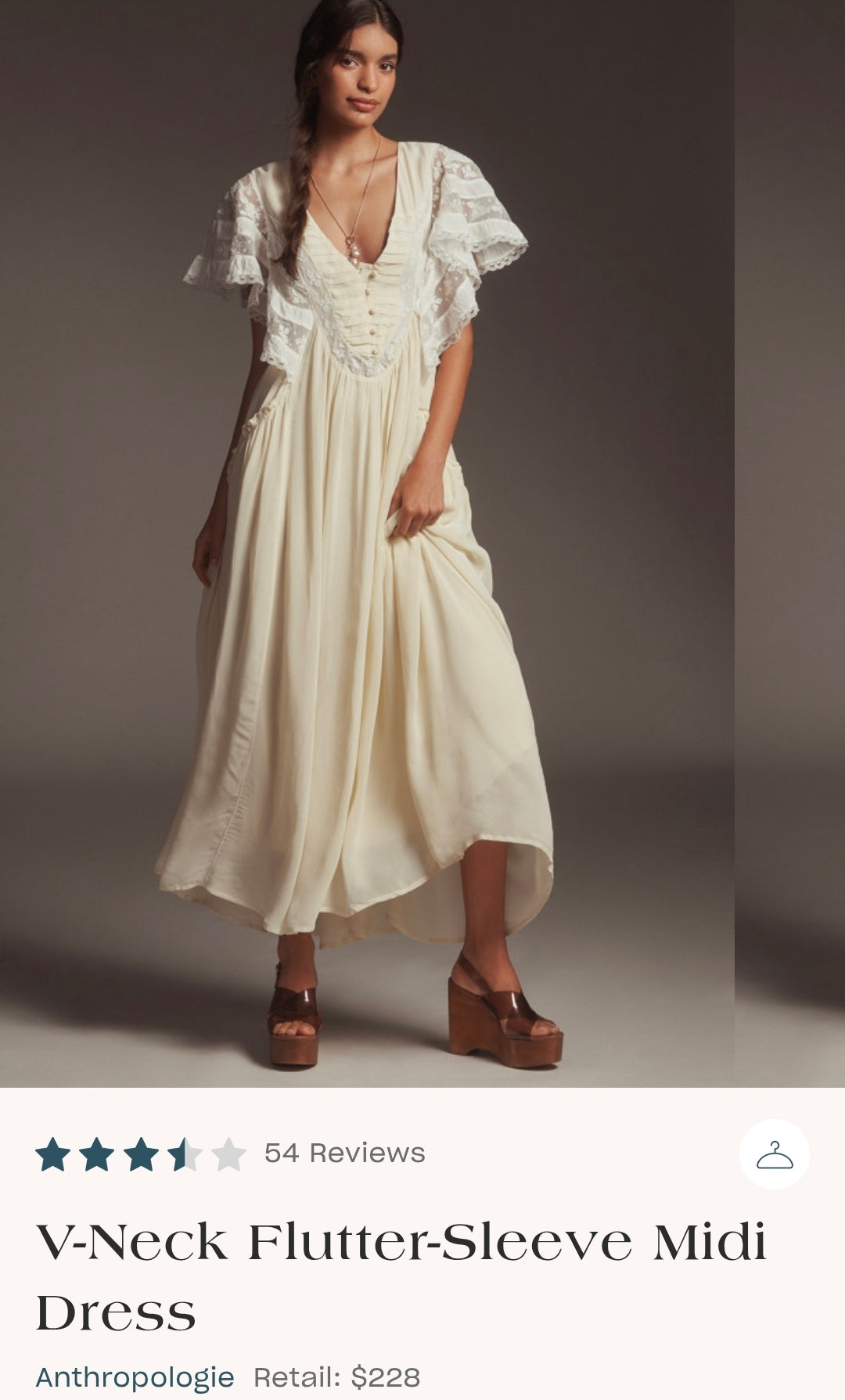 Anthropologie V-Neck Flutter-Sleeve Midi Dress (Surplus)