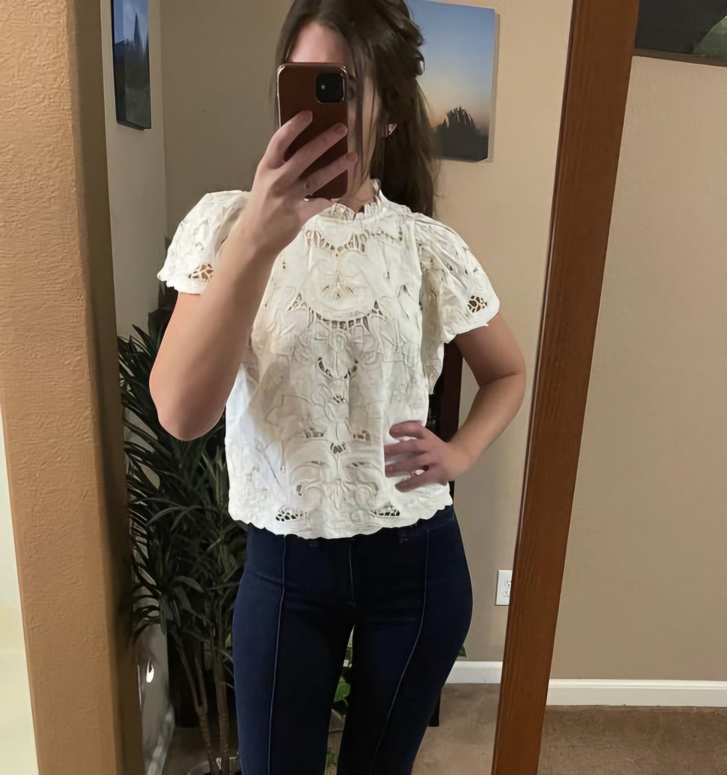 ANTHROPOL⚪️GI The Lainie High-Neck Lace Cutwork Blouse