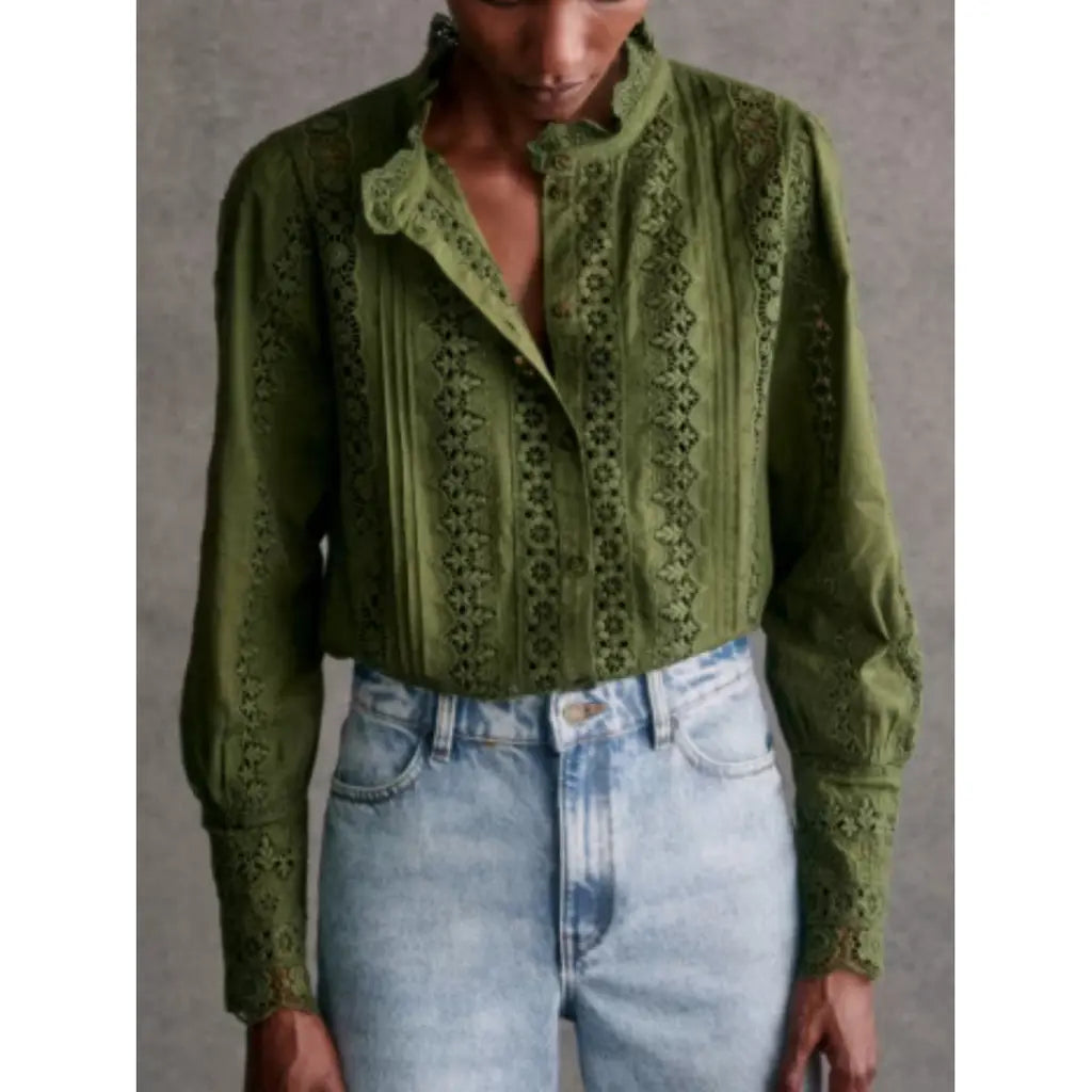 Sézane (Surplus) Forest green cotton shirt Rym