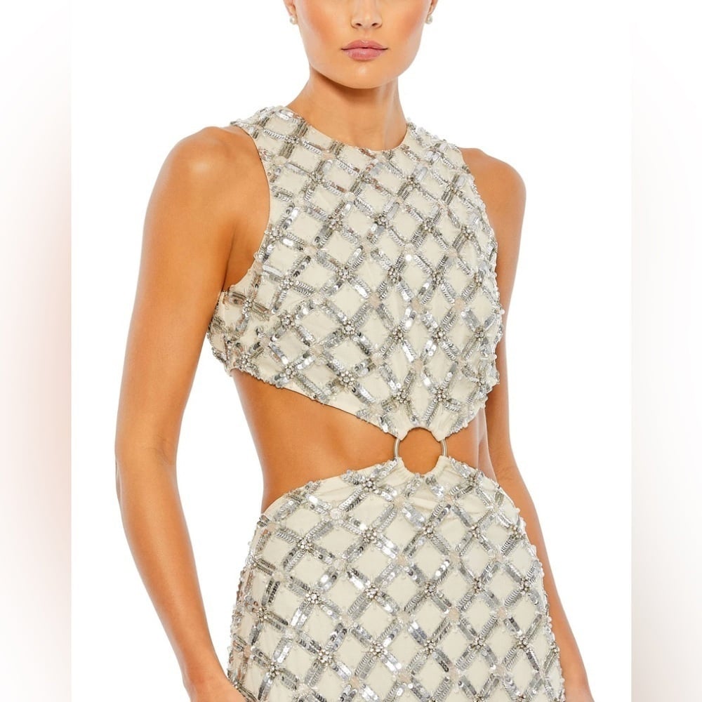 Mac Dugal Midriff Cutout Embellished Dress