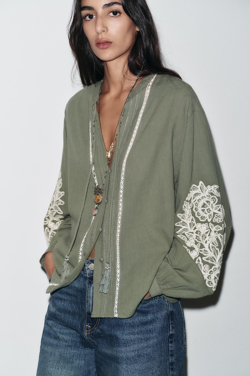 ZARA CONTRAST EMBROIDERY BLOUSE (surplus)