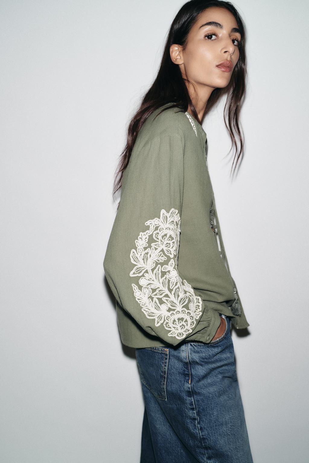 ZARA CONTRAST EMBROIDERY BLOUSE (surplus)