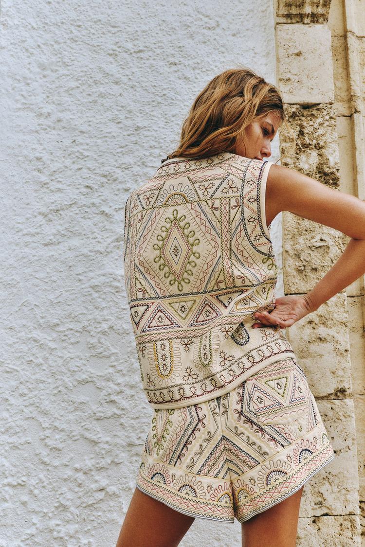 Zara Embroidered Beaded Waistcoat and Shorts set (Surplus)