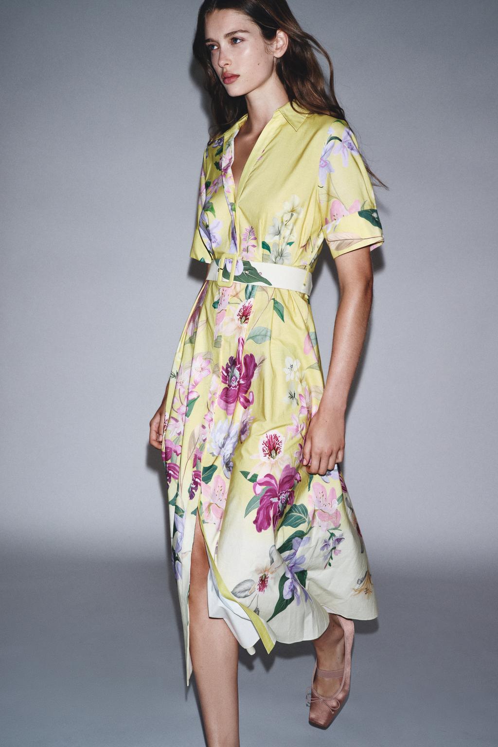 Zara FLORAL PRINT MIDI DRESS WITH BELT (Surplus)
