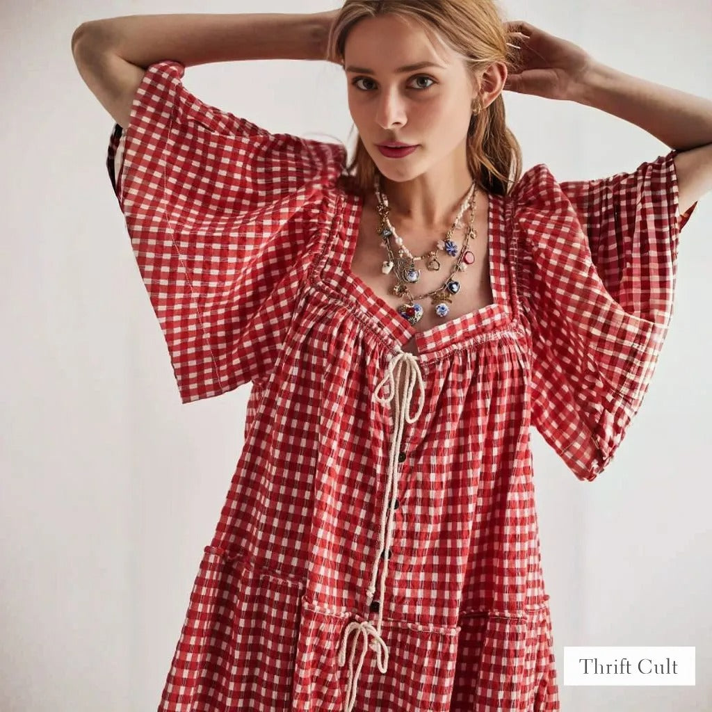 FREE PE⚪️PLE County Line Plaid Romper