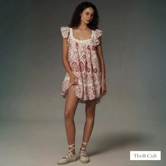 ANTHR⚪️POLOGIE Maeve Flutter-Sleeve Babydoll Mini Dress