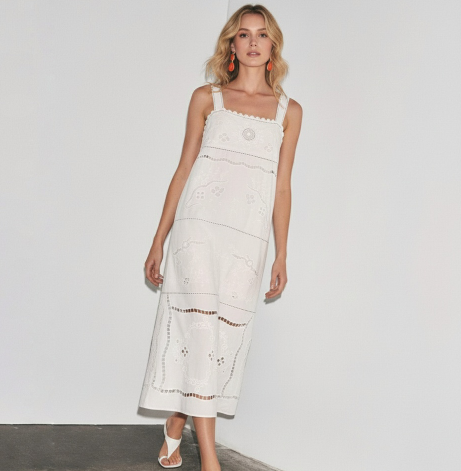 ZAR🤍 Embroidered Midi Dress