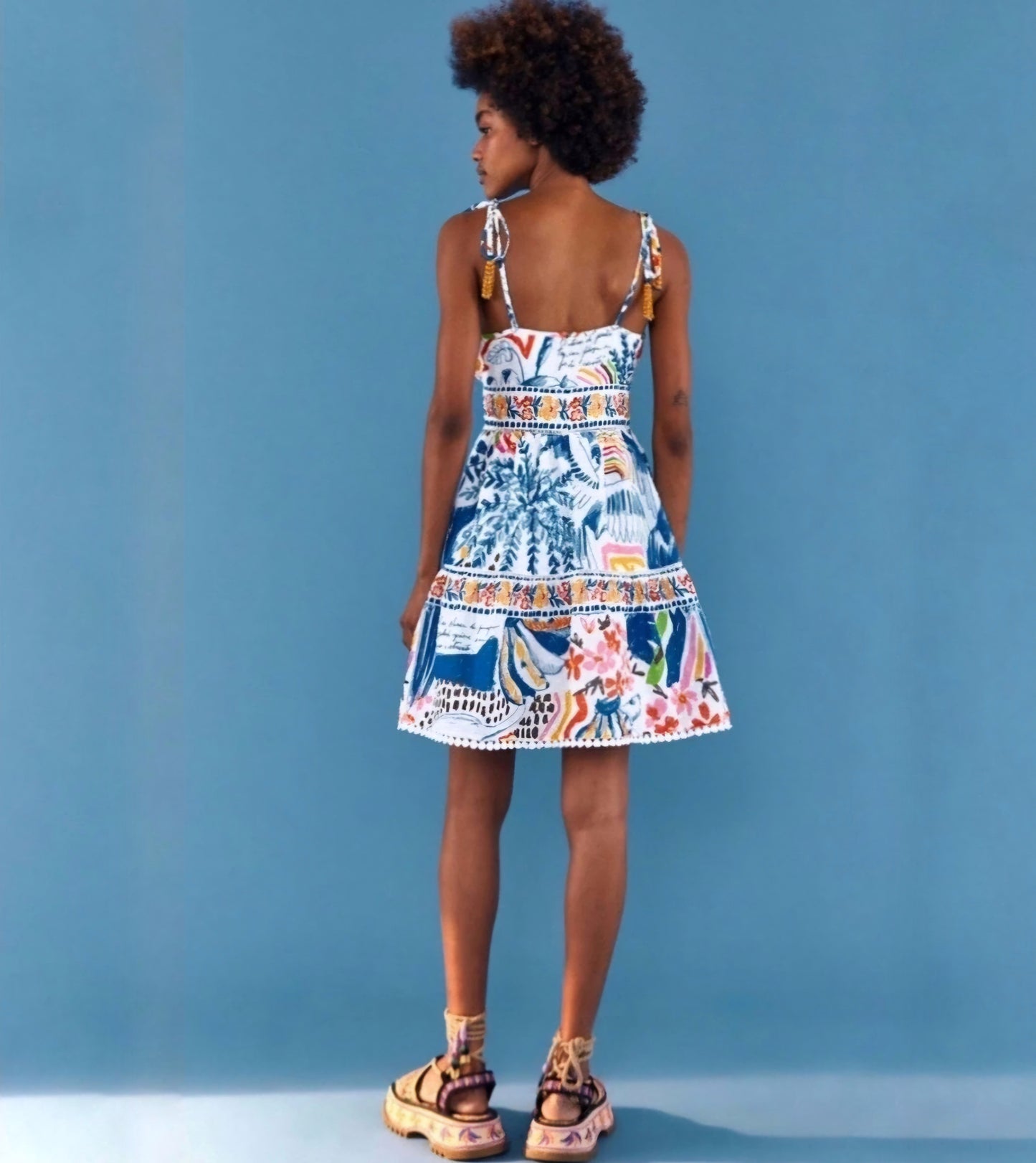 FARM RIO Wild Brazil Tie-shoulder Cotton Mini Dress