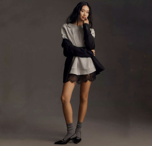 ANTHROPOLOGIE Pilcro Crew Lace Pullover Sweatshirt