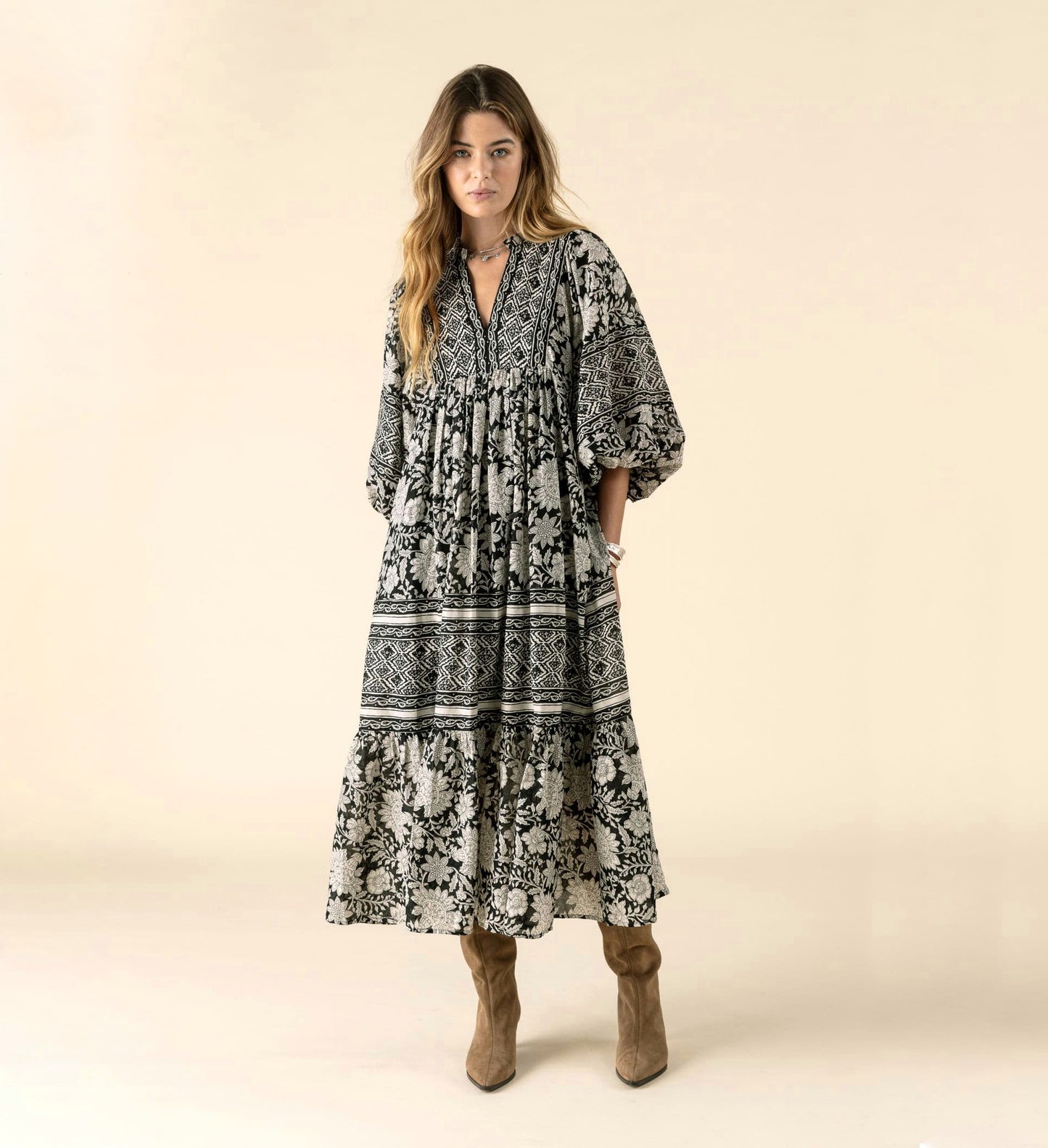 INDISKA Long dress with puff sleeves (Surplus Piece)