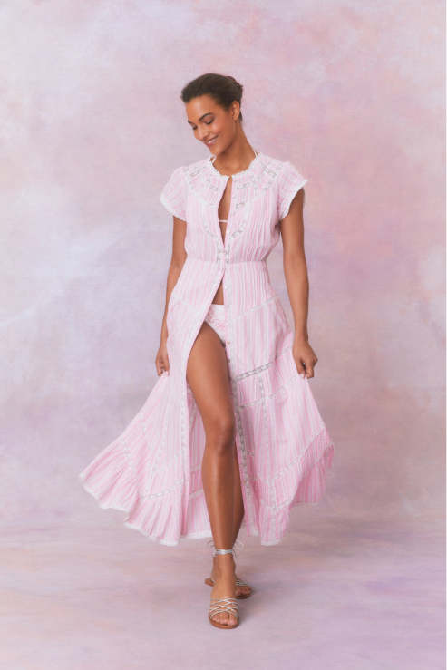 Loveshackfancy (Surplus) Remi Cotton Stripe Maxi Dress- CAPTIVA PINK