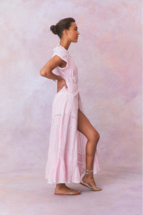 Loveshackfancy (Surplus) Remi Cotton Stripe Maxi Dress- CAPTIVA PINK