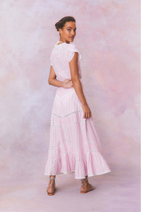 Loveshackfancy (Surplus) Remi Cotton Stripe Maxi Dress- CAPTIVA PINK