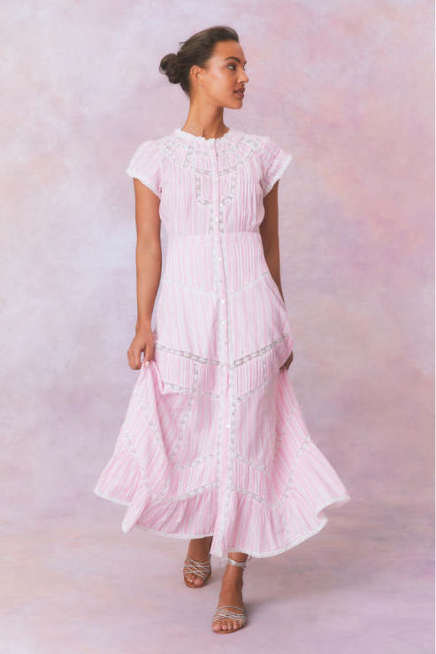 Loveshackfancy (Surplus) Remi Cotton Stripe Maxi Dress- CAPTIVA PINK