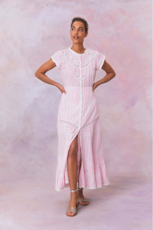 Loveshackfancy (Surplus) Remi Cotton Stripe Maxi Dress- CAPTIVA PINK