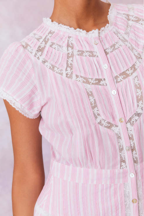 Loveshackfancy (Surplus) Remi Cotton Stripe Maxi Dress- CAPTIVA PINK