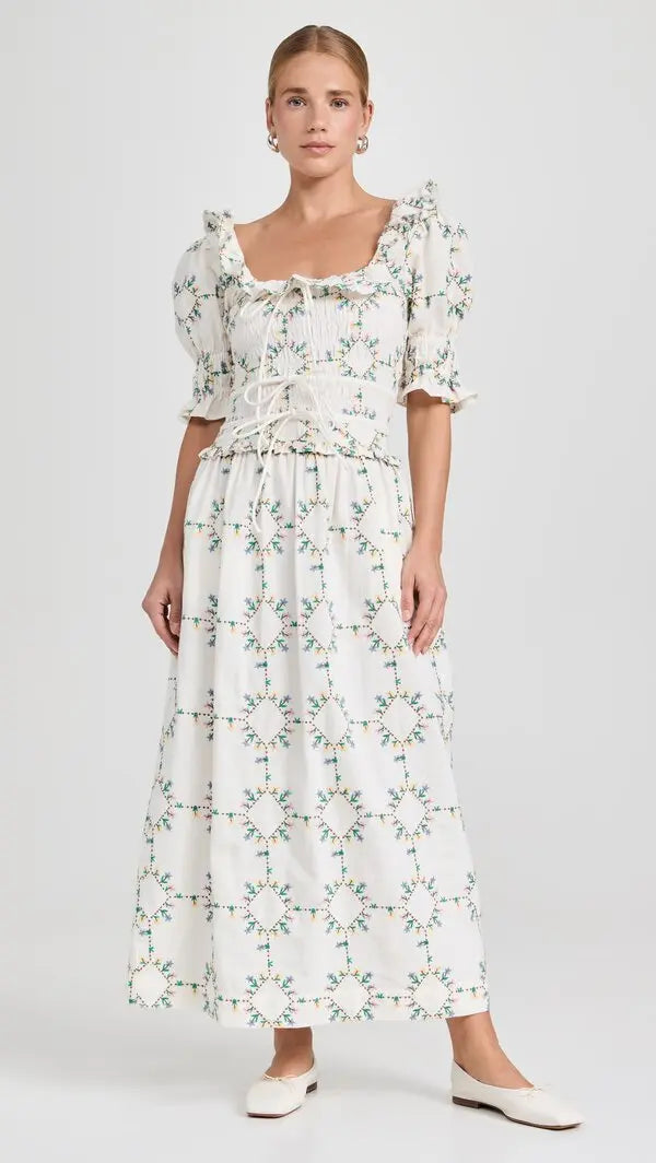 Damson Madder Heidi Embroidered Midi Dress