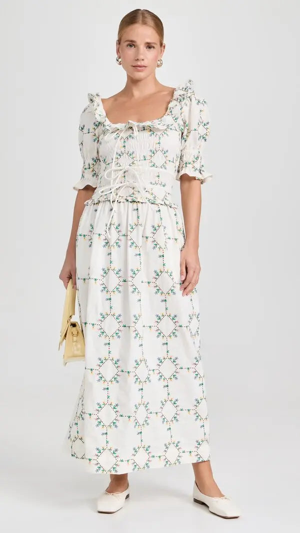 Damson Madder Heidi Embroidered Midi Dress