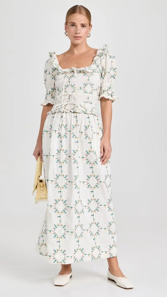 Damson Madder Heidi Embroidered Midi Dress