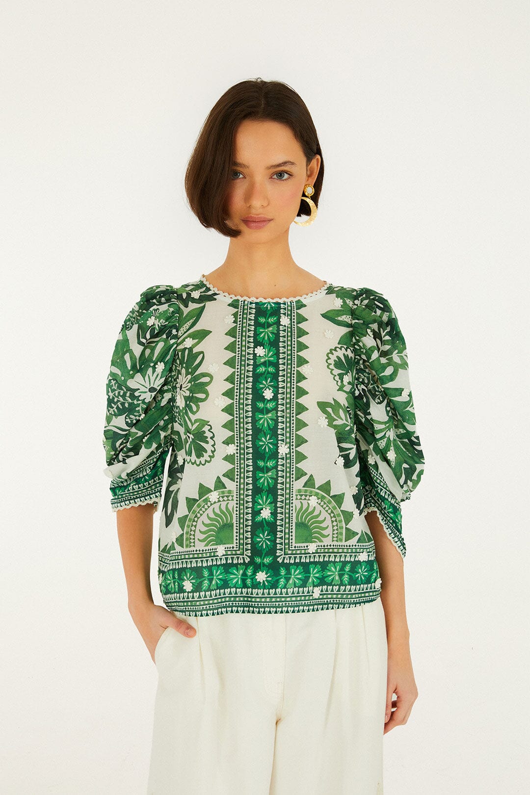 Farm Rio (Surplus) Green flora tapestry blouse