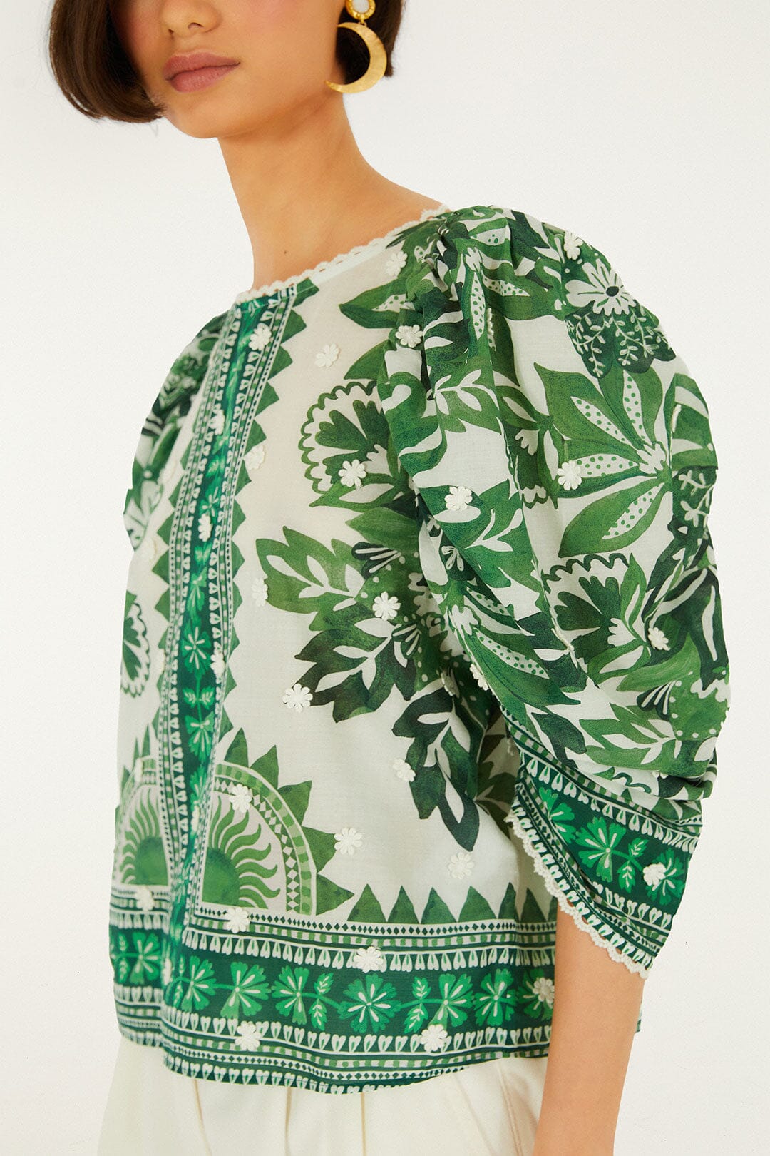 Farm Rio (Surplus) Green flora tapestry blouse