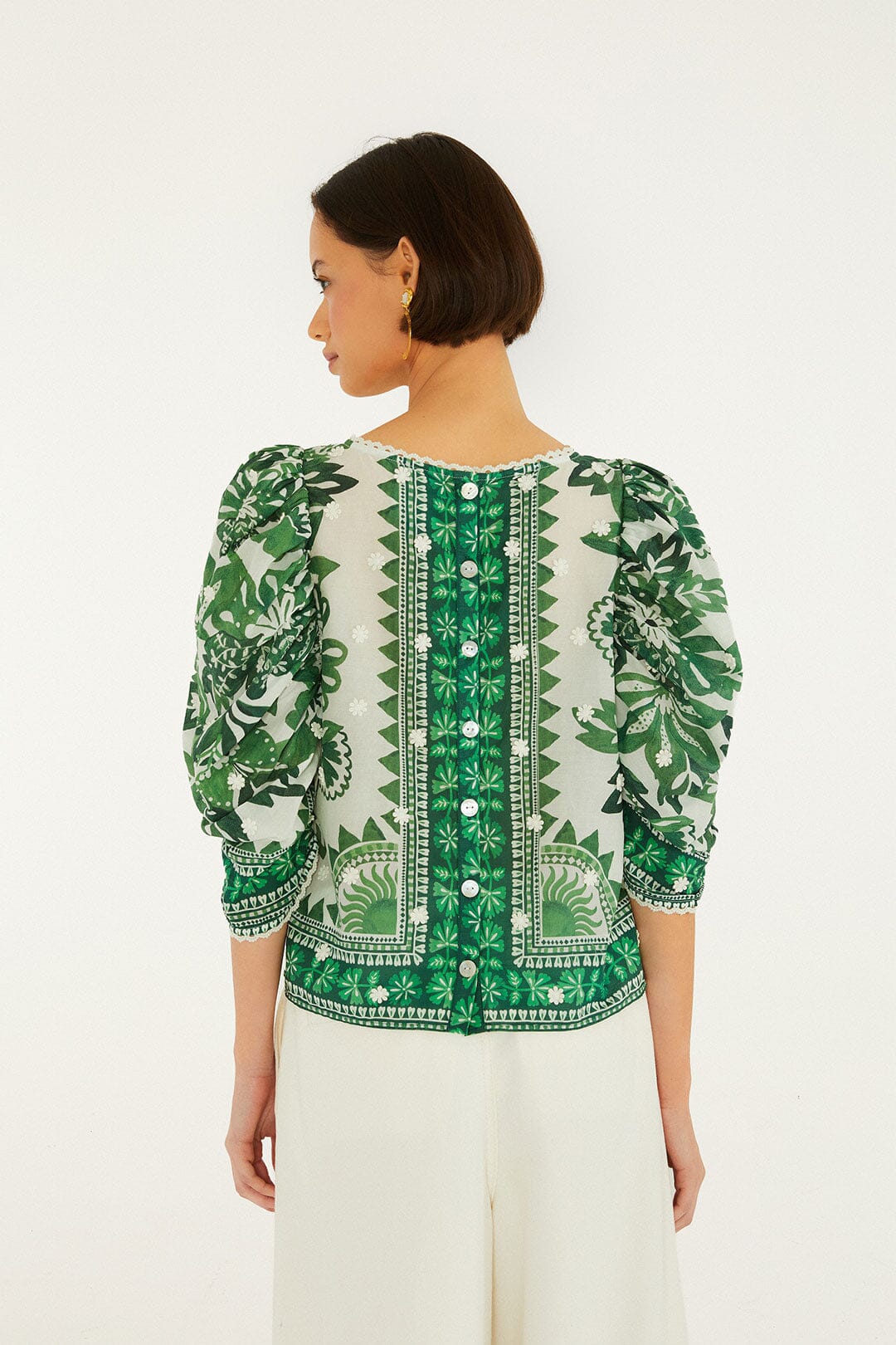 Farm Rio (Surplus) Green flora tapestry blouse