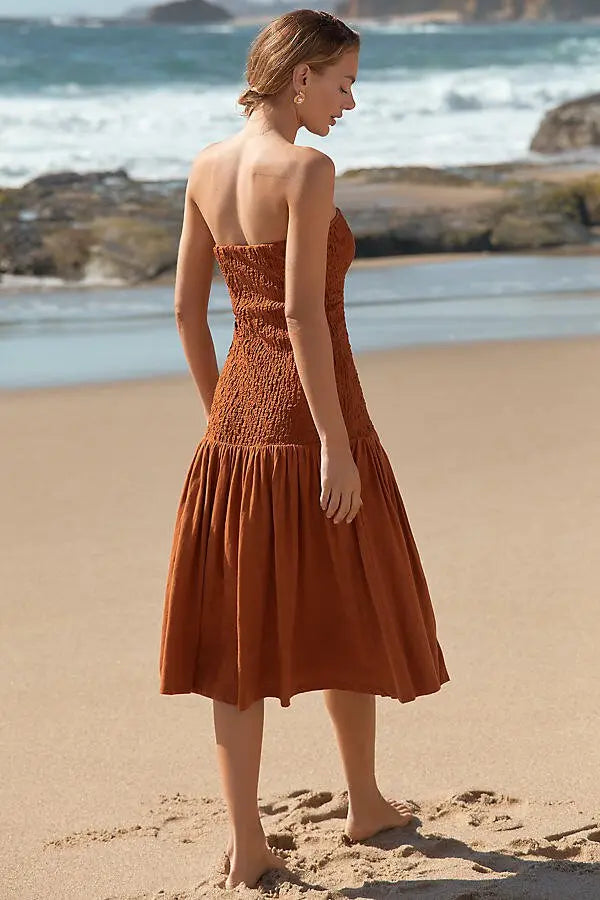 ANTHROPOLOGIE Celandine Strapless Popcorn Midi Dress (Surplus)