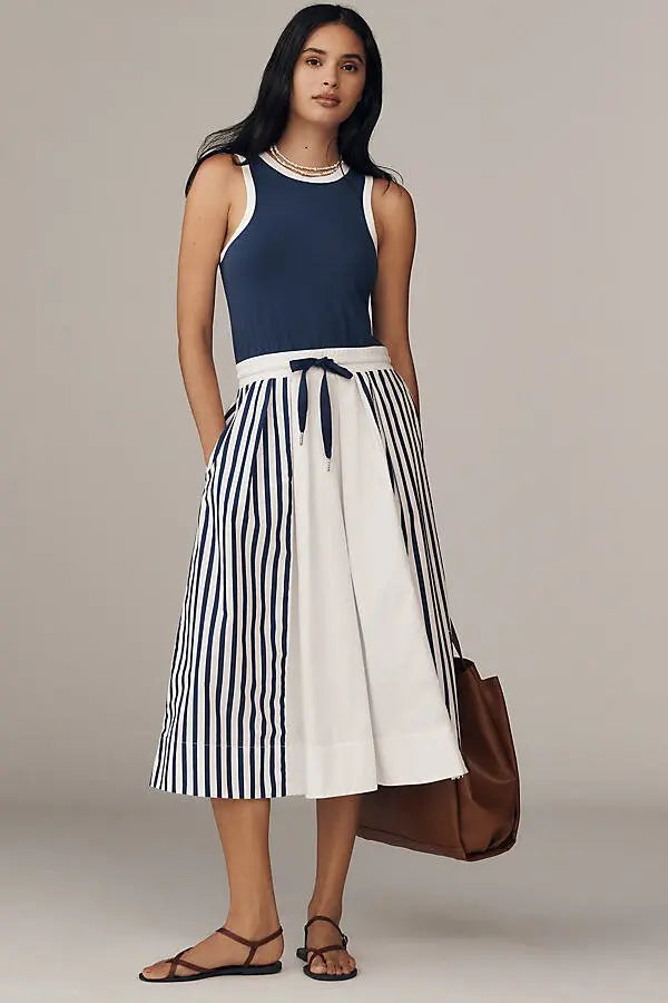 ANTHROPOLOGIE Daily Practice Sleeveless Drawstring Midi Dress (Surplus)