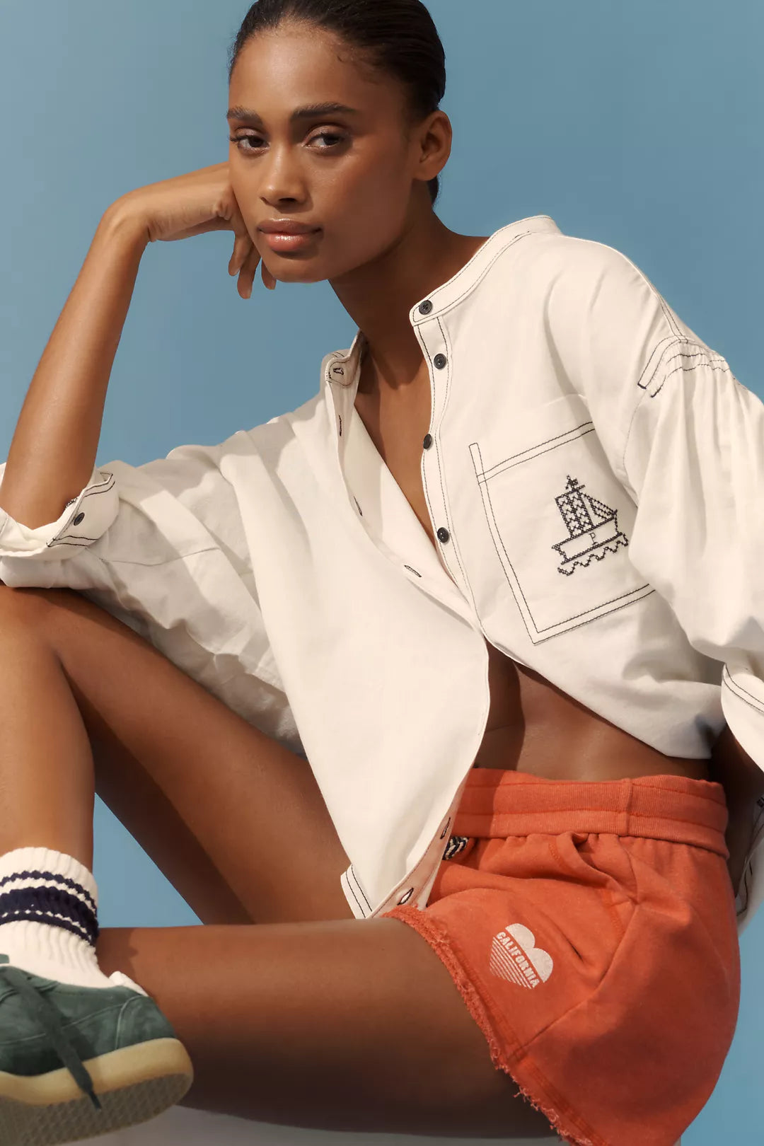 Anthropologie Pilcro Cotton Linen Batwing Buttondown Blouse (Surplus)