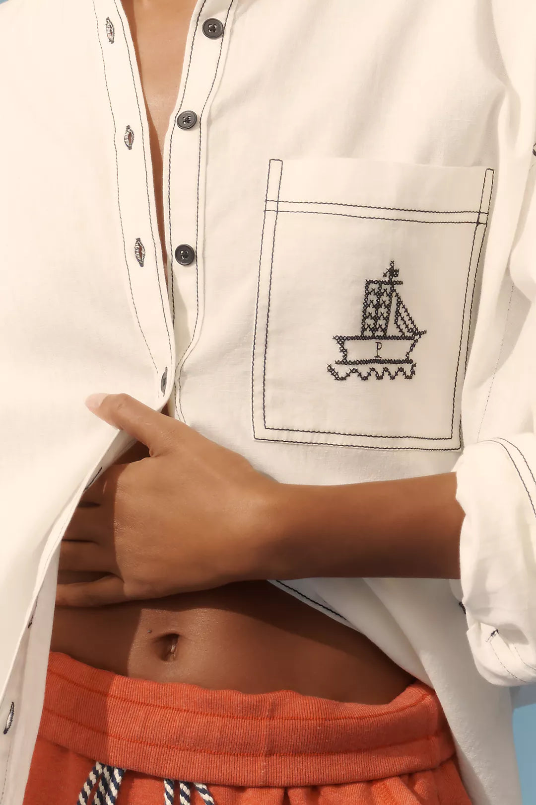 Anthropologie Pilcro Cotton Linen Batwing Buttondown Blouse (Surplus)