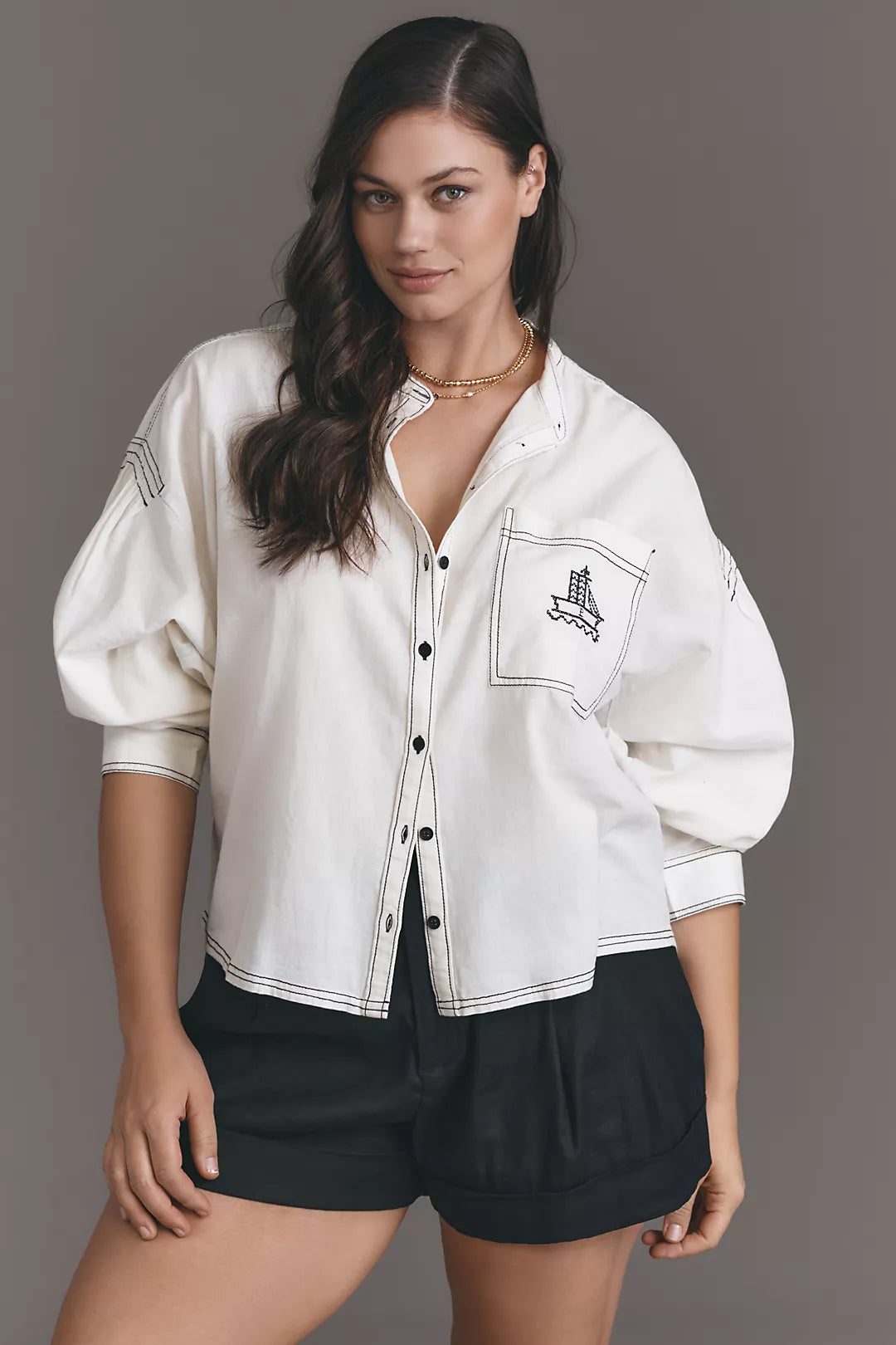 Anthropologie Pilcro Cotton Linen Batwing Buttondown Blouse (Surplus)