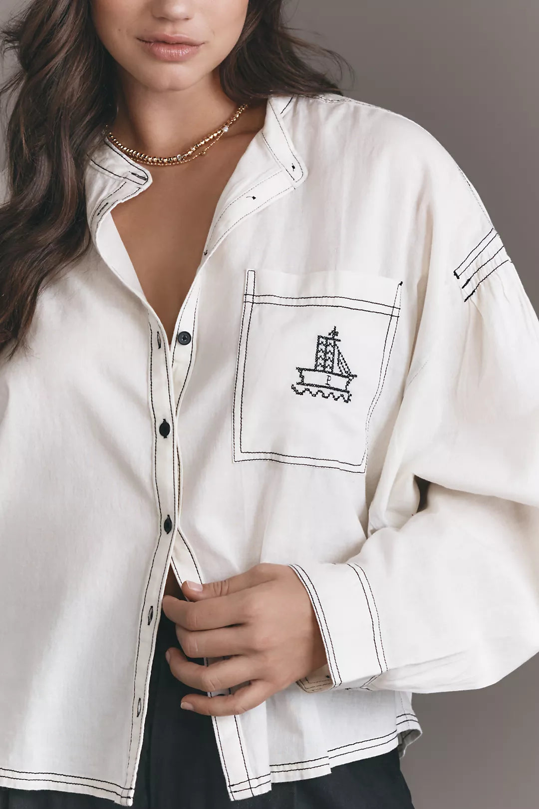 Anthropologie Pilcro Cotton Linen Batwing Buttondown Blouse (Surplus)