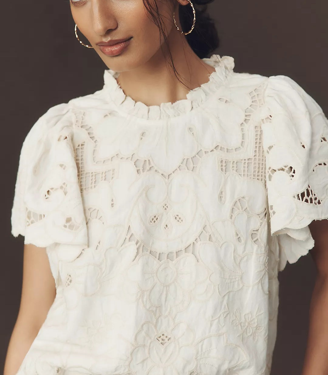 ANTHROPOL⚪️GI The Lainie High-Neck Lace Cutwork Blouse