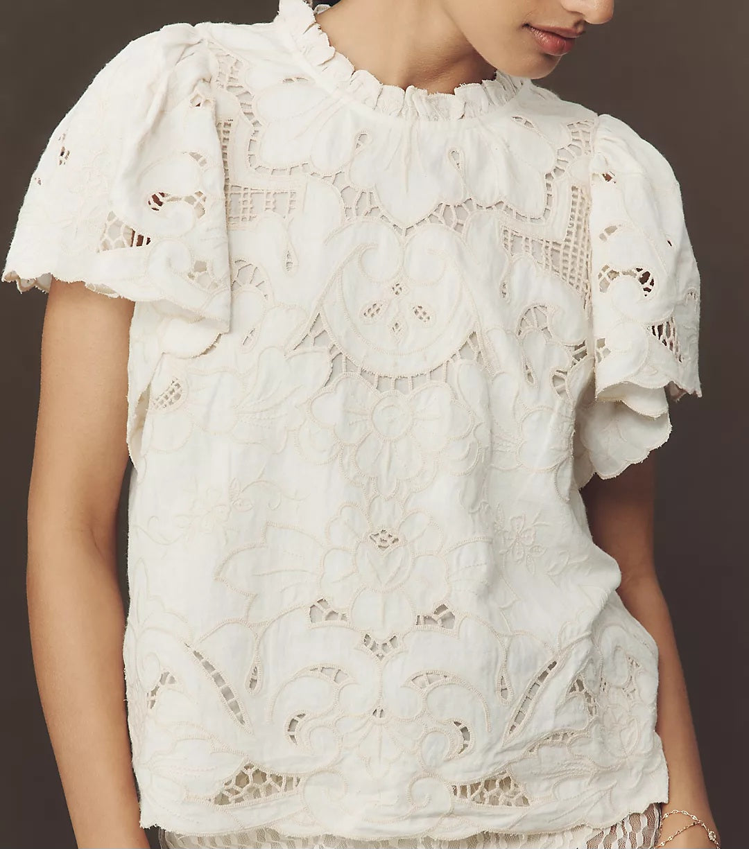 ANTHROPOL⚪️GI The Lainie High-Neck Lace Cutwork Blouse