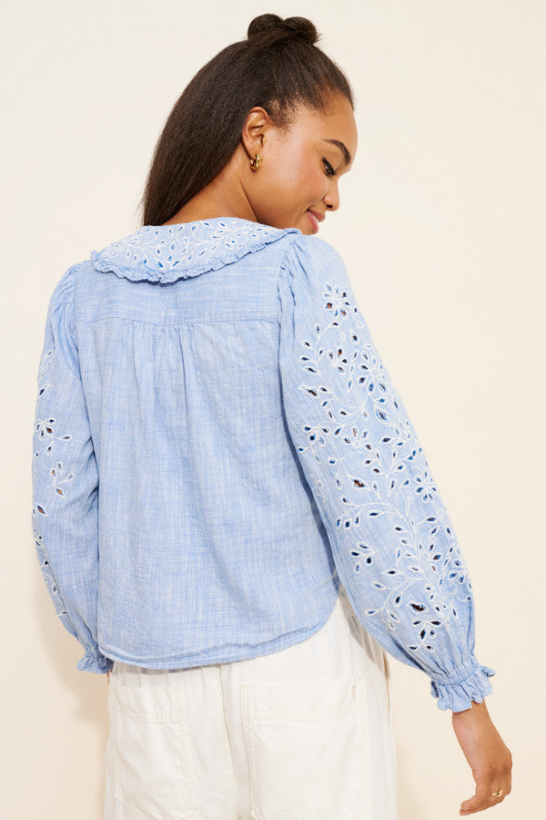 Anthropologie - The Keira Collared Button-Front Blouse: Long-Sleeve Eyelet Edition