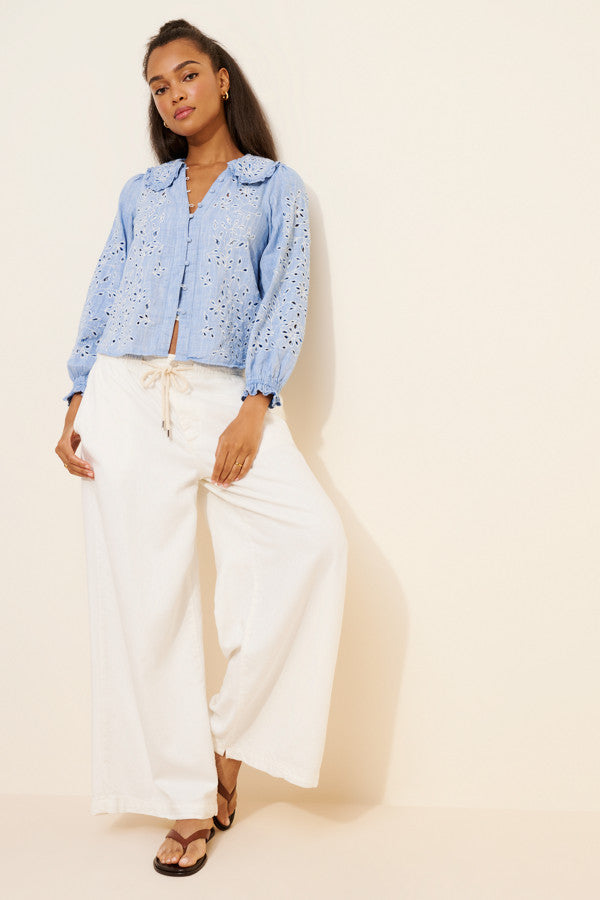 Anthropologie - The Keira Collared Button-Front Blouse: Long-Sleeve Eyelet Edition