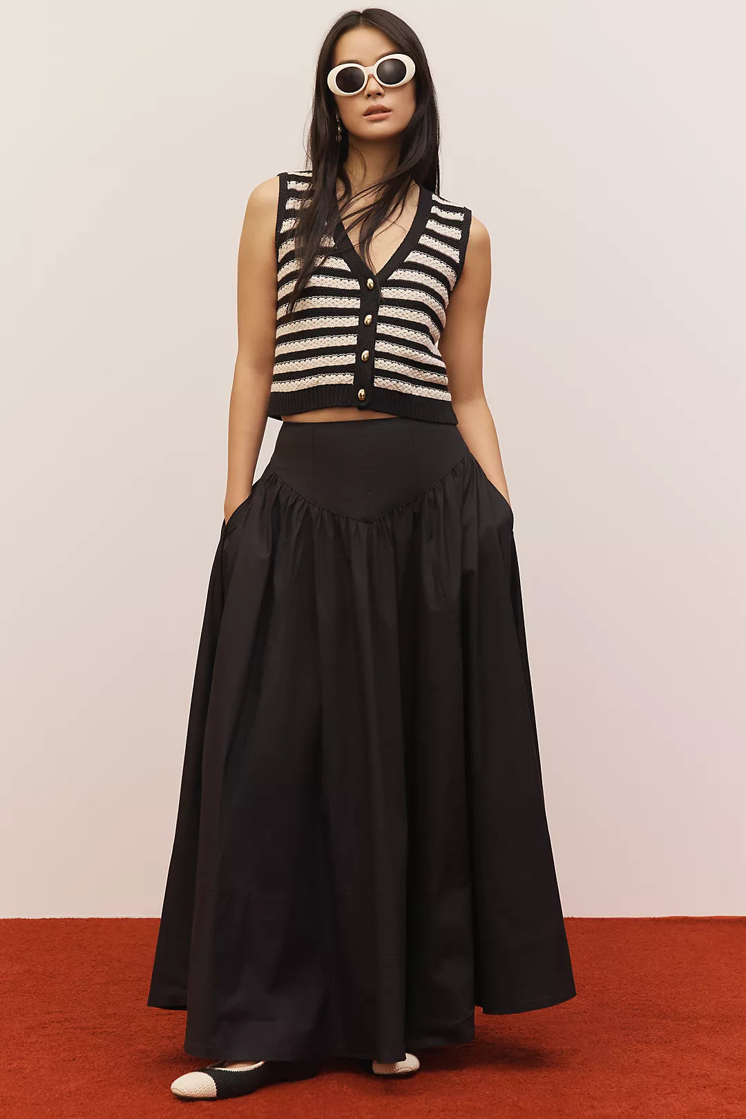 Anthtropologie Maeve Drop-Waist A-Line Maxi Skirt (Surplus)