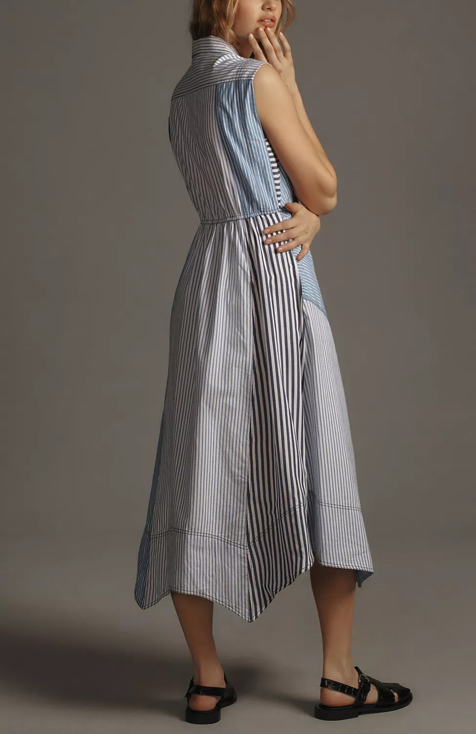 ANTHR⚪️POLOGIE Pilcro Asymmetrical Button-Front Wrap Shirt Dres