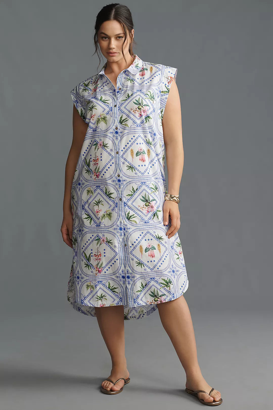 Anthropologie (surplus)Maeve Cap-Sleeve Button-Front Midi Dress