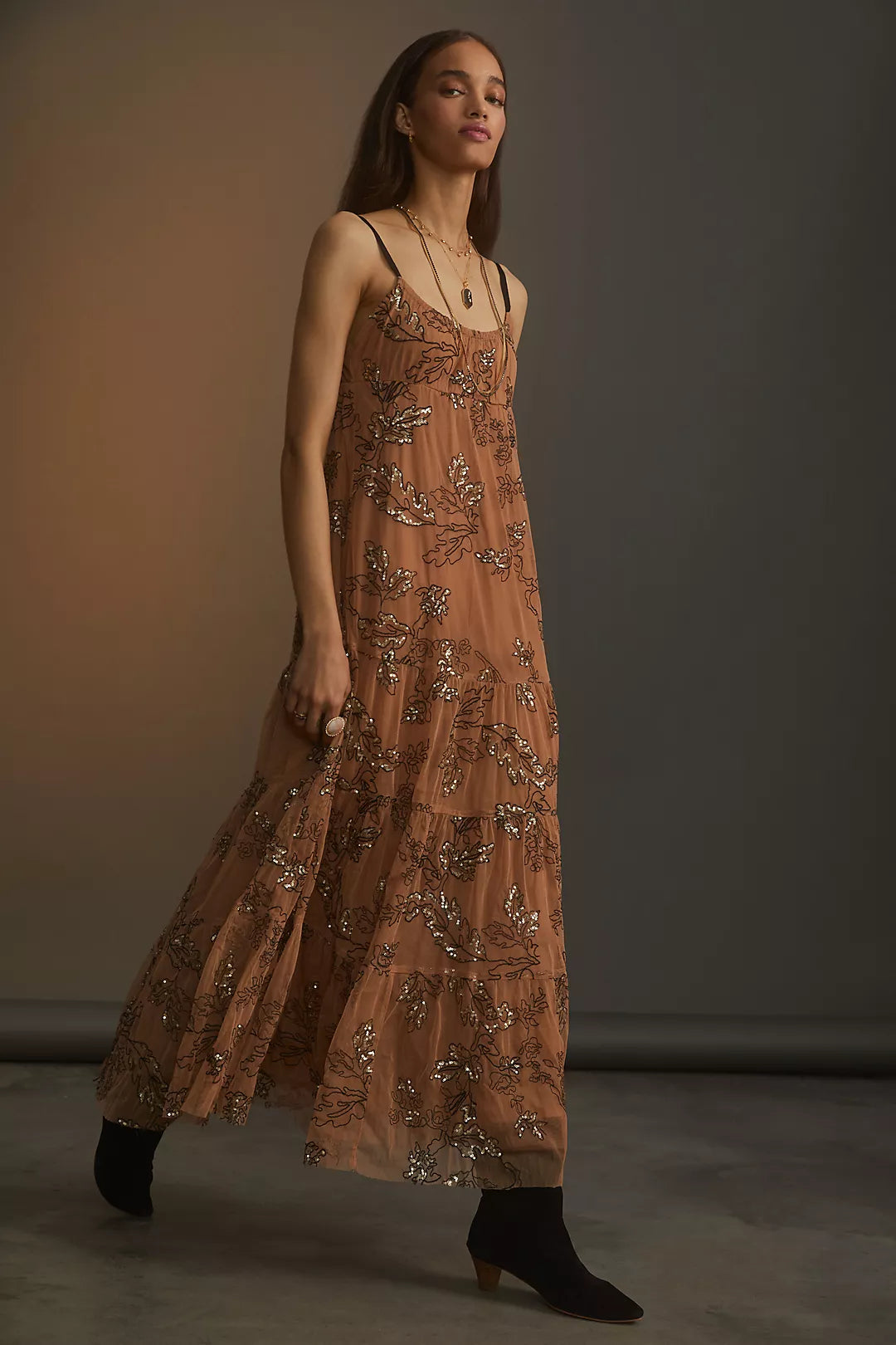 ANTHROPOLOGIE Maeve Sequined Tulle Midi Dress (Surplus)